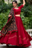 Cherry Red Cotton Flared Style Chaniya Choli With Gota Patti 