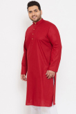 Cherry Red Cotton Silk Men's Kurta Chuidar For Festival