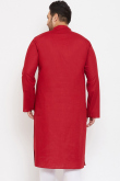 Cherry Red Cotton Silk Men's Kurta Chuidar For Festival