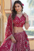 Cherry Red Embroidered Silk Flared Style Lehenga