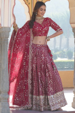 Cherry Red Embroidered Silk Flared Style Lehenga