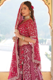 Cherry Red Embroidered Silk Flared Style Lehenga