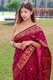 Cherry Red Floral Weaved Zari Traditional Silk Saree 