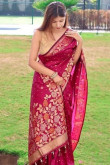 Cherry Red Floral Weaved Zari Traditional Silk Saree 