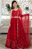 Cherry Red Georgette Lehenga with Sequins for Party