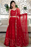 Cherry Red Georgette Lehenga With Sequins Work For Weddings