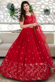 Cherry Red Georgette Lehenga With Sequins Work For Weddings