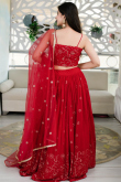 Cherry Red Georgette Lehenga With Sequins Work For Weddings
