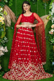 Cherry Red Georgette Lehenga With Zari Work For Wedding 