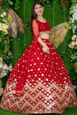 Cherry Red Georgette Lehenga With Zari Work For Wedding 