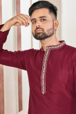 Cherry Red Lurex Thread Weaved Viscose Men's Kurta Pajama 