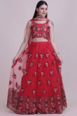 Cherry Red Net A Line Embroidered Lehenga