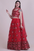Cherry Red Net A Line Embroidered Lehenga