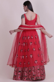 Cherry Red Net A Line Embroidered Lehenga