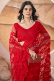 Cherry Red Net Embroidered Fancy Saree for Festival 