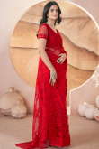 Cherry Red Net Embroidered Fancy Saree for Festival 