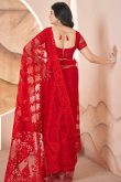 Cherry Red Net Embroidered Fancy Saree for Festival 