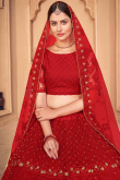 Cherry Red Net Embroidered Lehenga