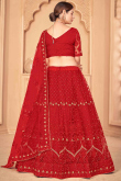 Cherry Red Net Embroidered Lehenga