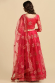 Cherry Red Net Embroidered Panelled Style Lehenga