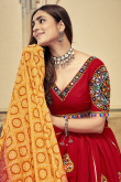 Cherry Red Patch Embroidered Silk Flared Style Chaniya Choli