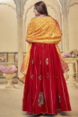Cherry Red Patch Embroidered Silk Flared Style Chaniya Choli