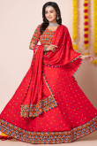 Cherry Red Rayon Embroidered A-Line Style Lehenga