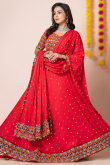 Cherry Red Rayon Embroidered A-Line Style Lehenga