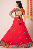 Cherry Red Rayon Embroidered A-Line Style Lehenga