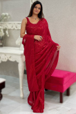 Cherry Red Sequins Embroidered Georgette Lightweight Saree 
