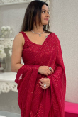Cherry Red Sequins Embroidered Georgette Lightweight Saree 