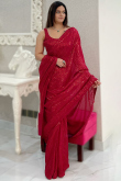 Cherry Red Sequins Embroidered Georgette Lightweight Saree 