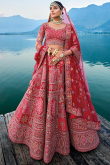 Cherry Red Silk Dabka Embroidered Bridal Wear Lehenga 