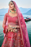Cherry Red Silk Dabka Embroidered Bridal Wear Lehenga 