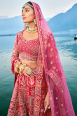 Cherry Red Silk Dabka Embroidered Bridal Wear Lehenga 