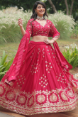 Cherry Red Silk Sequins Embroidered Lehenga