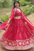 Cherry Red Silk Sequins Embroidered Lehenga