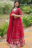 Cherry Red Silk Sequins Embroidered Lehenga