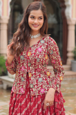 Cherry Red Silk Woven Zari Flared Style Ready Made Lehenga