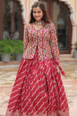 Cherry Red Silk Woven Zari Flared Style Ready Made Lehenga