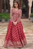 Cherry Red Silk Woven Zari Flared Style Ready Made Lehenga