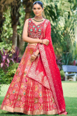 Cherry Red Silk Woven Zari Panelled Lehenga