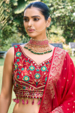 Cherry Red Silk Woven Zari Panelled Lehenga