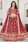Cherry Red Woven Zari Silk Flared Style Lehenga