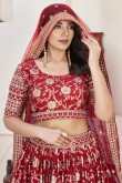 Cherry Red Woven Zari Silk Flared Style Lehenga
