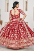 Cherry Red Woven Zari Silk Flared Style Lehenga