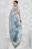 Chiffon Light Blue Zari Embroidered Light Weight Saree 