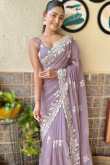 Chiffon Light Mauve Embroidered Shimmer Saree