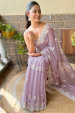 Chiffon Light Mauve Embroidered Shimmer Saree