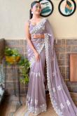 Chiffon Light Mauve Embroidered Shimmer Saree